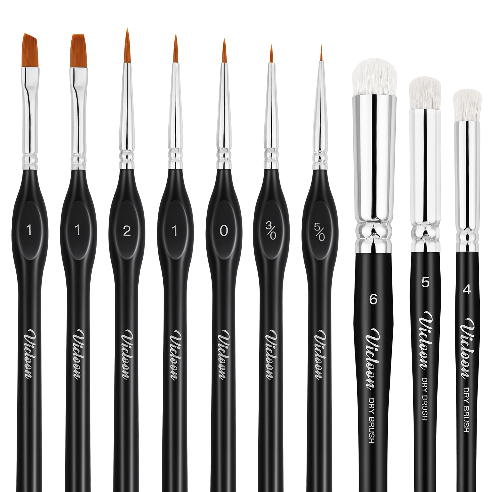 Vicloon Paint Brushes Drybrush Set,10Pcs Miniature Paint Brushes, Fine Detail Brushe with Triangular Handles, Miniature Brushe for Fine Detailing&Art Painting,Acrylic,Watercolour,Oil,40k