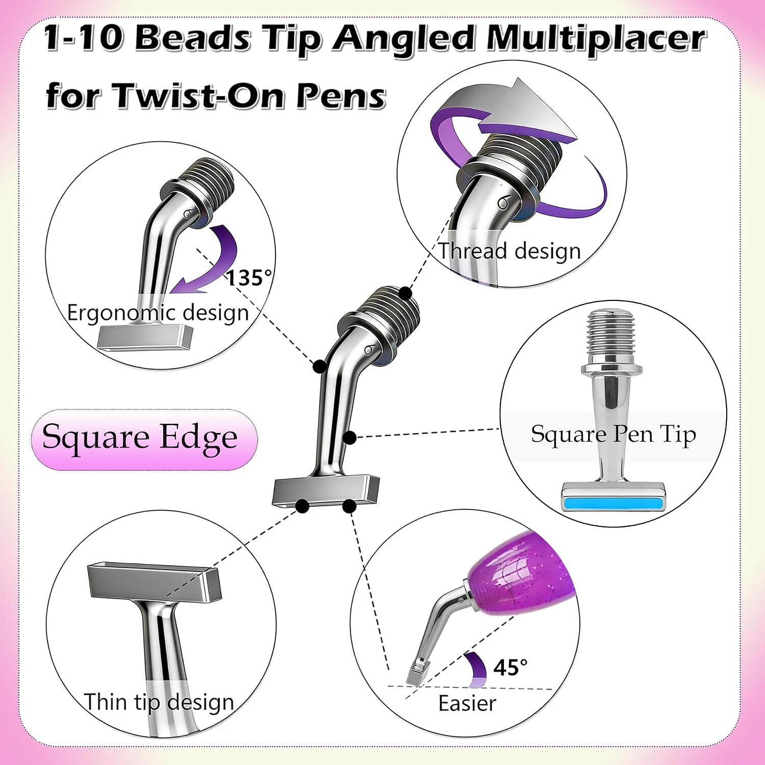 Diamond Art Painting Pens, Diamond Painting Drill Pens Tools Accessories, Ergonomic Screw Metal Tips 1-10 Bead Nibs Multiplacers Roller Diamond Painting Putty, Diamond Art Kit for Adults (Purple)
