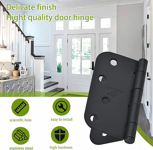 Miniatura 5 de Bisagra de puerta de 3 12 pulgadas, bisagras interiores para puerta, color negro mate, bisagras interiores de 3.5 pulgadas, bisagra de hierro plano