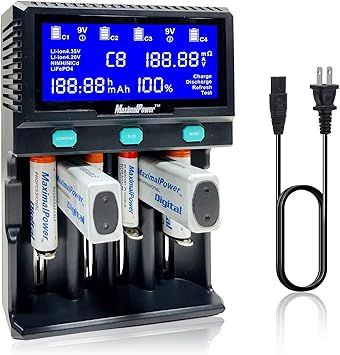 MaximalPower Universal Smart Battery Charger with Smart LCD Display for Rechargeable 9V AA AAA C D 26650 Batteries Li-ion Ni-MH - 6 Bays of 2X 9V Battery Bays and 4X Universal Bays 1