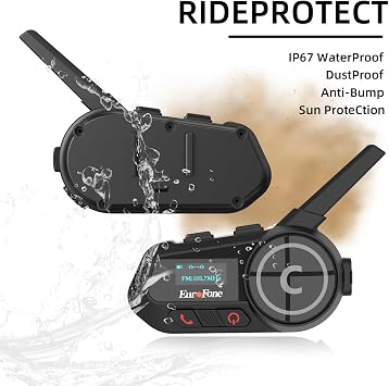 Motorcycle Bluetooth Headset,Motorcycle Bluetooth Intercom Communicaton System with LED Screen for 6 Riders Group Use On Charge/Voice Dial Universal Motorbike Communicator