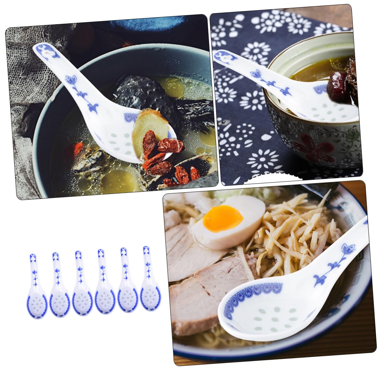 Cuillère à Soupe Ensemble 6 pièces en porcelaine bleue et blanche Céramique asiatique