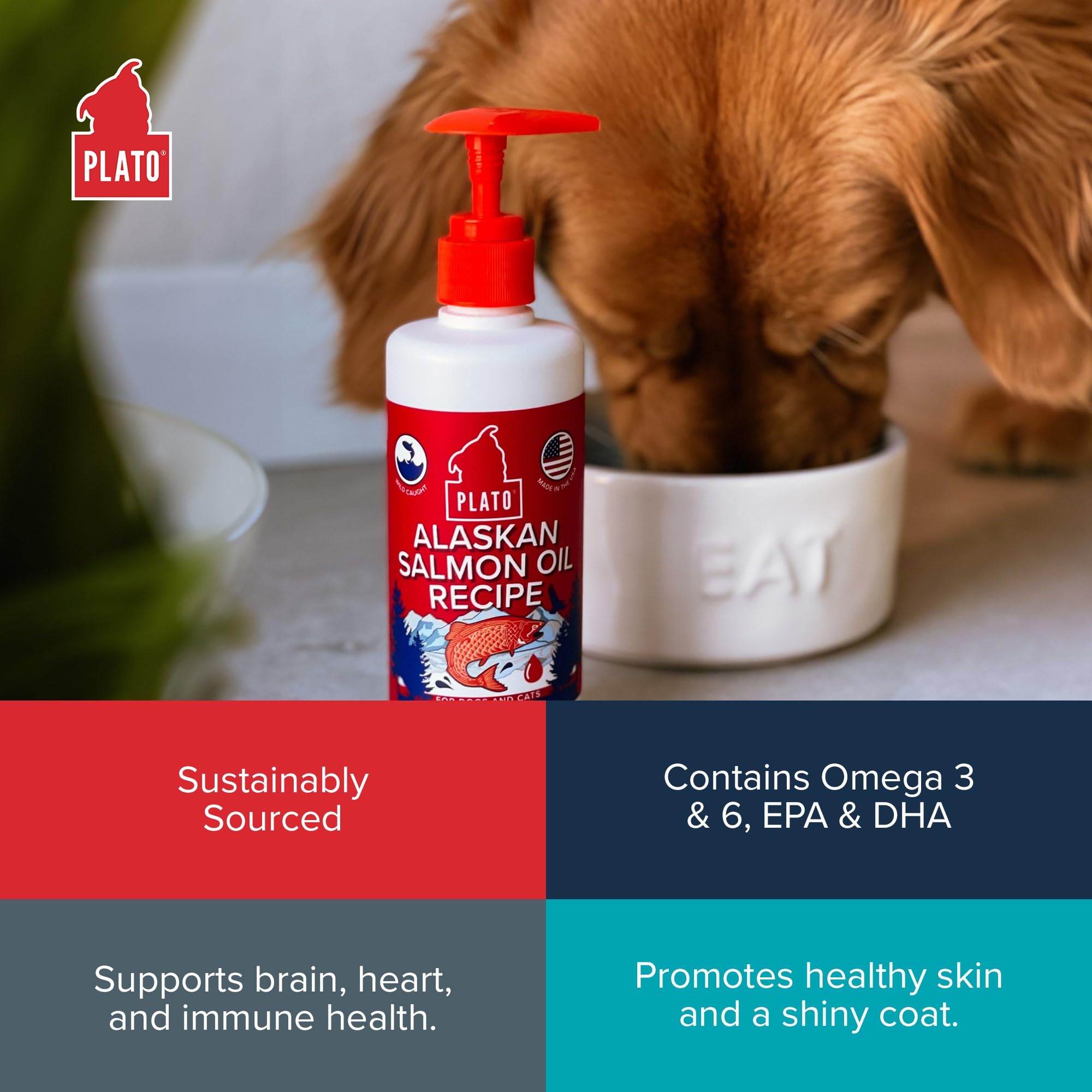 Plato Pet Treats - Wildes alaskisches Lachsöl für Hunde u. Katzen - 15.5 Unze.