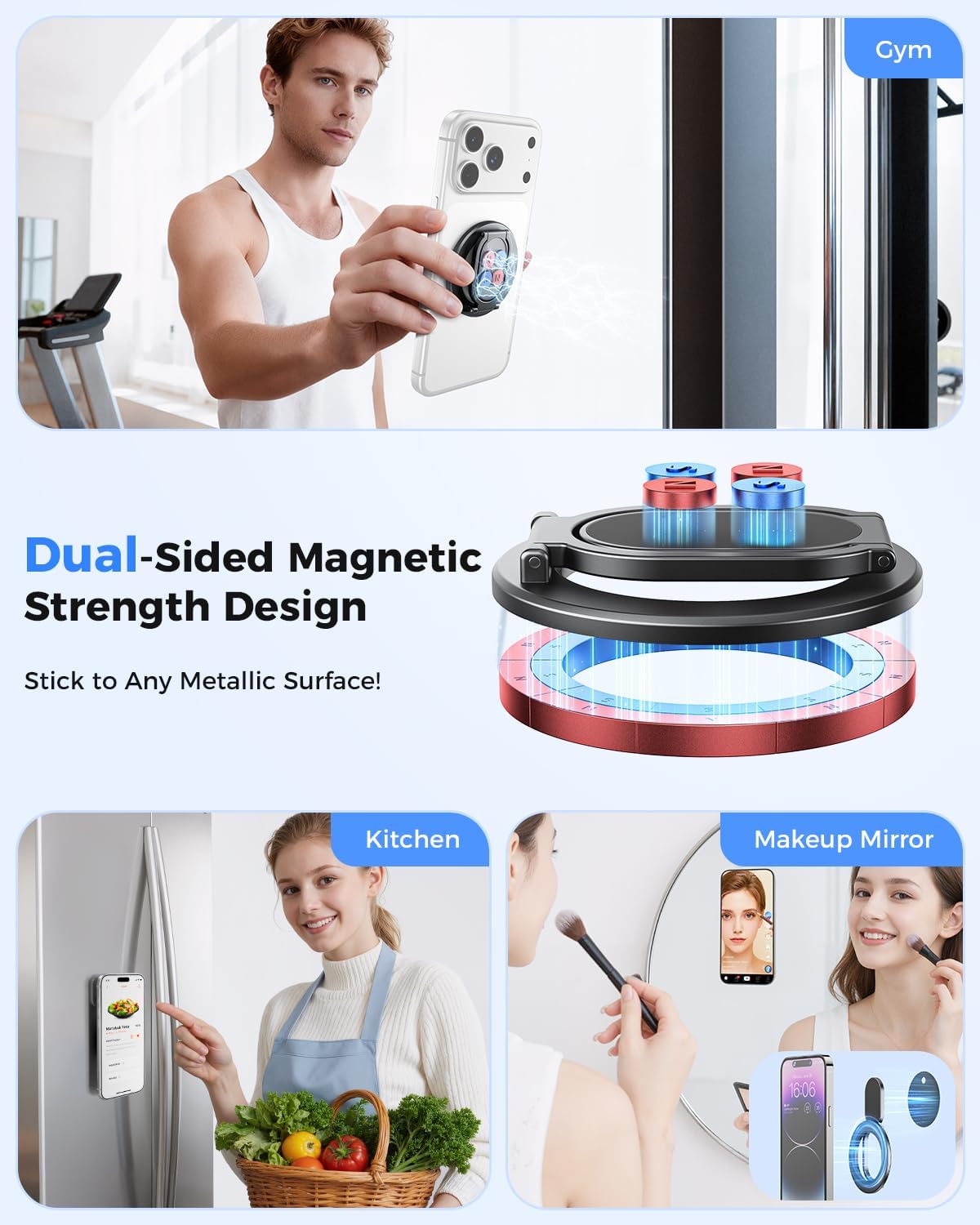 SUPERONE [2026 Upgraded] Magnetic Phone Ring Grip for MagSafe, Dual-Sided Magnetic Removable Phone Ring Holder and Stand, Super Magnet Ring for iPhone 17/16/15/14/13/12 MagSafe Accessories, Androids - Image 2