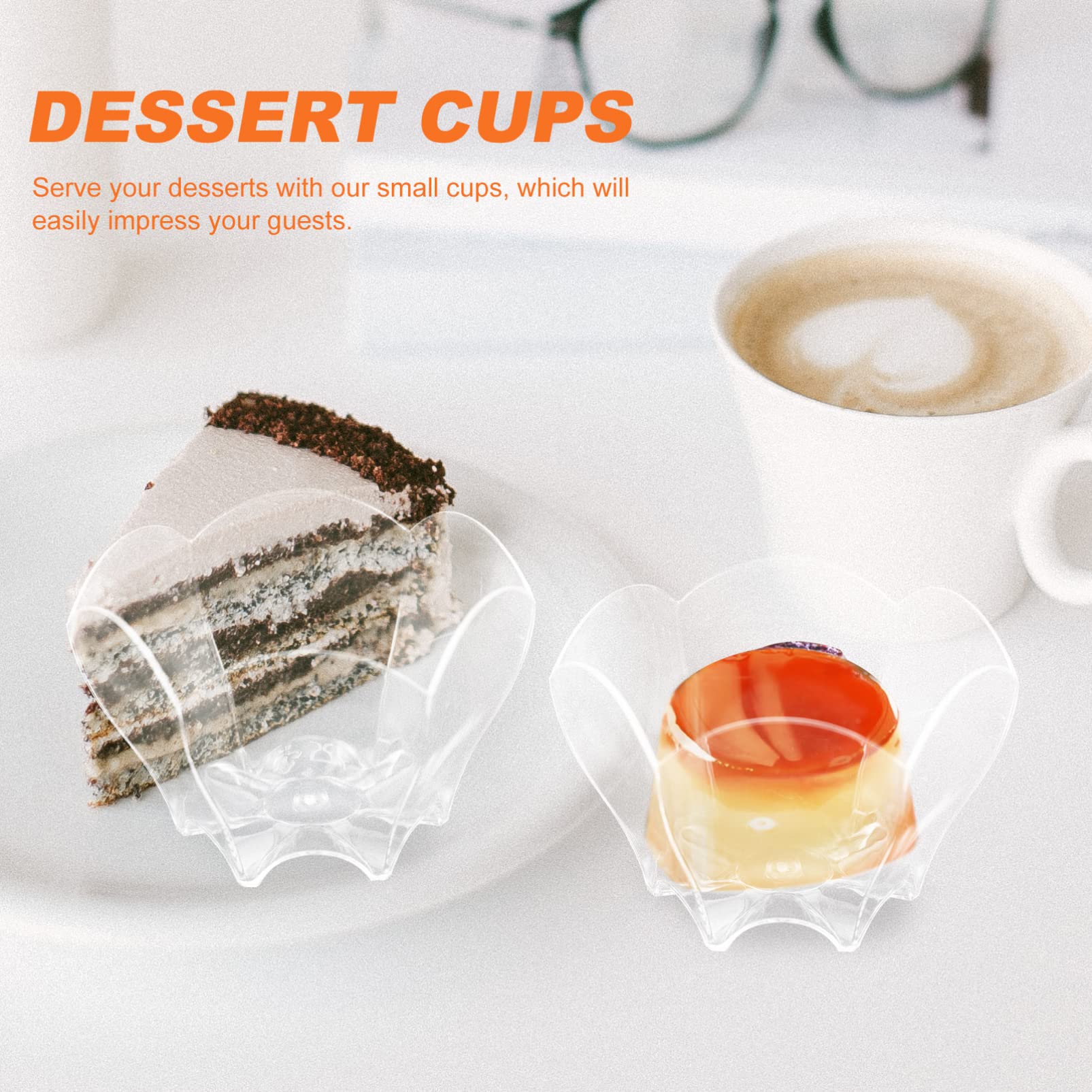 STOBAZA 24 Pack Mini Parfaits Dessert Cups 3 Oz 90ml Clear Appetizer Parfait Cups, Wedding, Birthday Party Serving Bowl - Petal Shaped Dessert for Cake Puding Sundae Bowl Cups