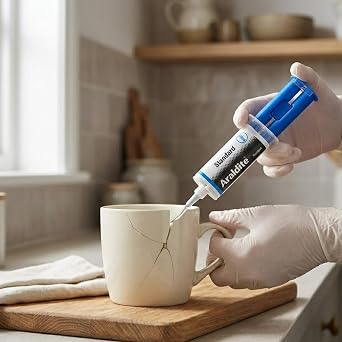 Araldite Precision Syringe, Extra-Strong, impact resistance, Reliable DIY Repairs, Precision Craft Projects, Metal-to-Metal Joining, Wood, Glass, Fast Setting Performance, Easy Application, 24ml