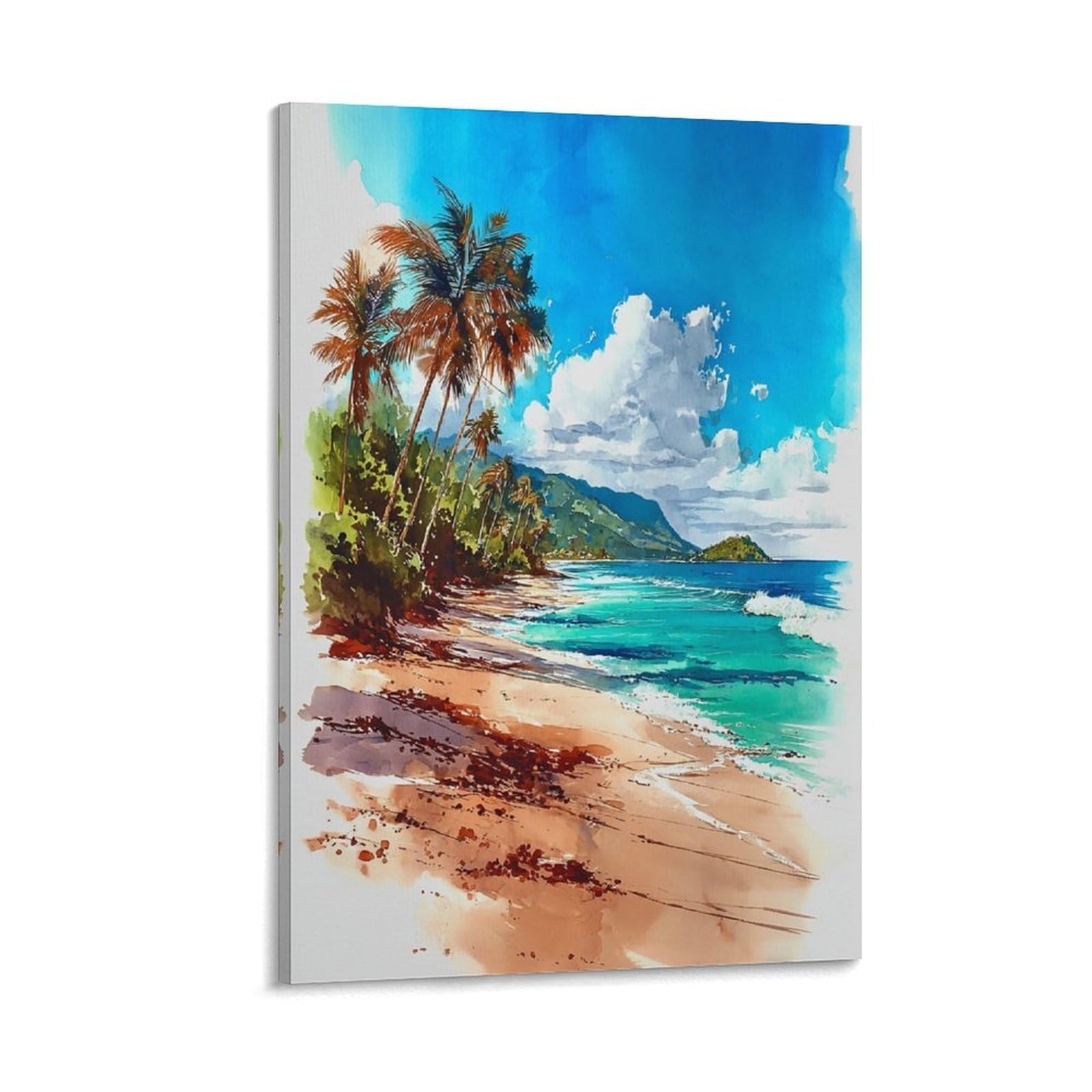 XWYMXZ Belize Beach Watercolor Painting Caribbean Travel Poster 20x30inch(50x75cm) Vintage Watercolor Canvas Art
