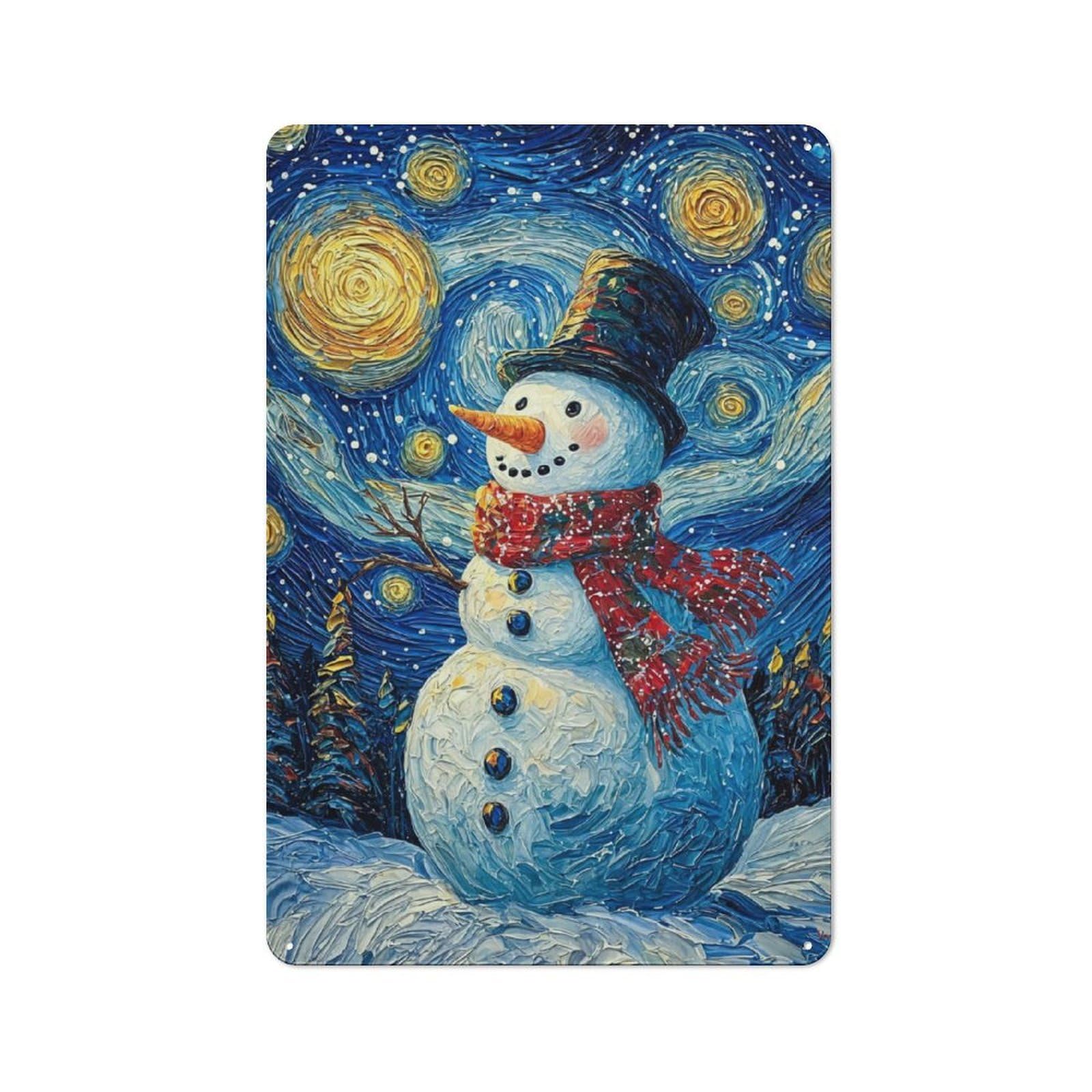 Junmoney Snowman Under Starry Night Vintage Metal Wall Decor 30X20cm, Tin Sign For Cafe, Pub, Workshop Or Home Bar, For Casual British Interiors