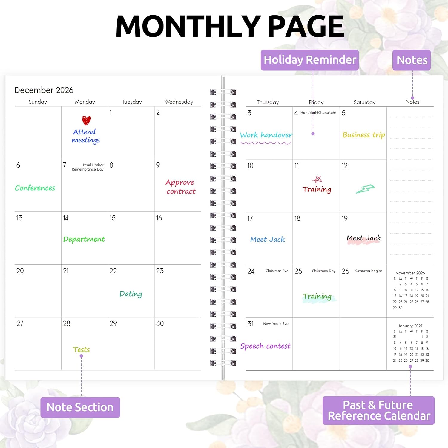 KONVINIT 2026-2027 Monthly Planner, 30 Months Calendar 2025 Planner - Runs From July 2025 Until December 2027-5.9'' x 8.4'' - Purple Monthly Planner 2025-2027 for Office Supplies image 2