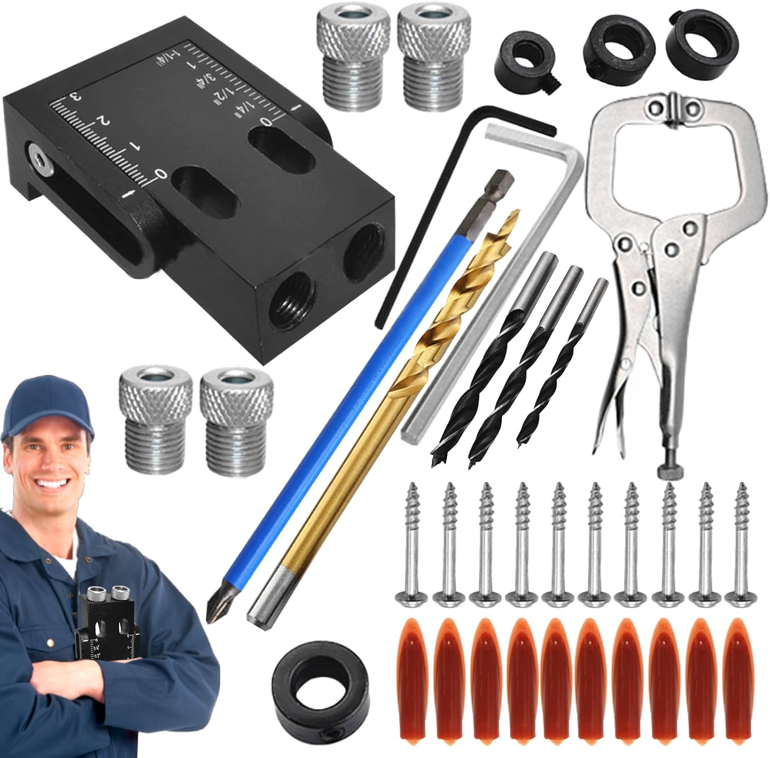 Pocket Hole Jig Kit - Woodworking Position Guide for Precise 15° Angle Drilling, Durable Design with Easy Alignment, Pocket Hole Jig System Set for Carpentry, Furniture Making, Diy Woodworking