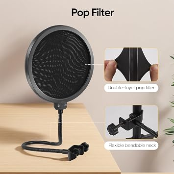 Microphone Isolation Shield with Mic Stand, Sound Proof Mic Isolation Shield, High Density Absorbent Foam Microphone Stand for Recording Studio Vocal Booth Equipment