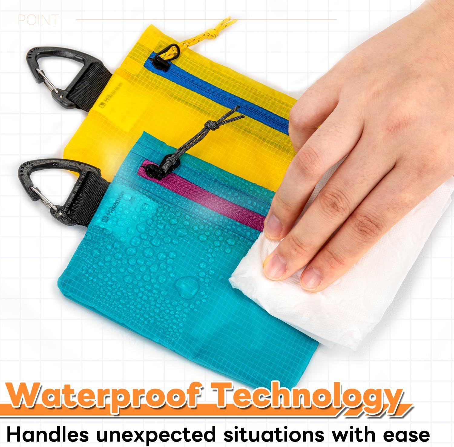 HIKEMAN small zipper pouch with clip ultralight wallet hiking waterproof for credit card and money Card Size Pouch for Hiking, Backpacking, Travel & Purse (Yellow)