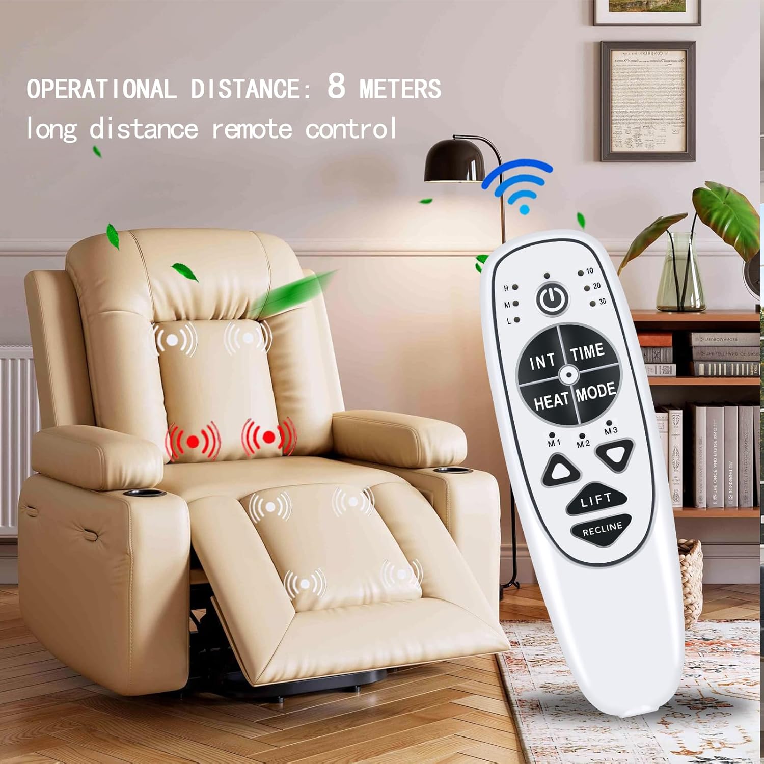5 Female Pin 9 Button Recliner Remote Control for Heat Vibration & Up/Down, 3 Vibration Mode ＆ 3 Time Option, with 1 USB Charging Port, Circuit Board Inside Code DN-34A for Massage Chair