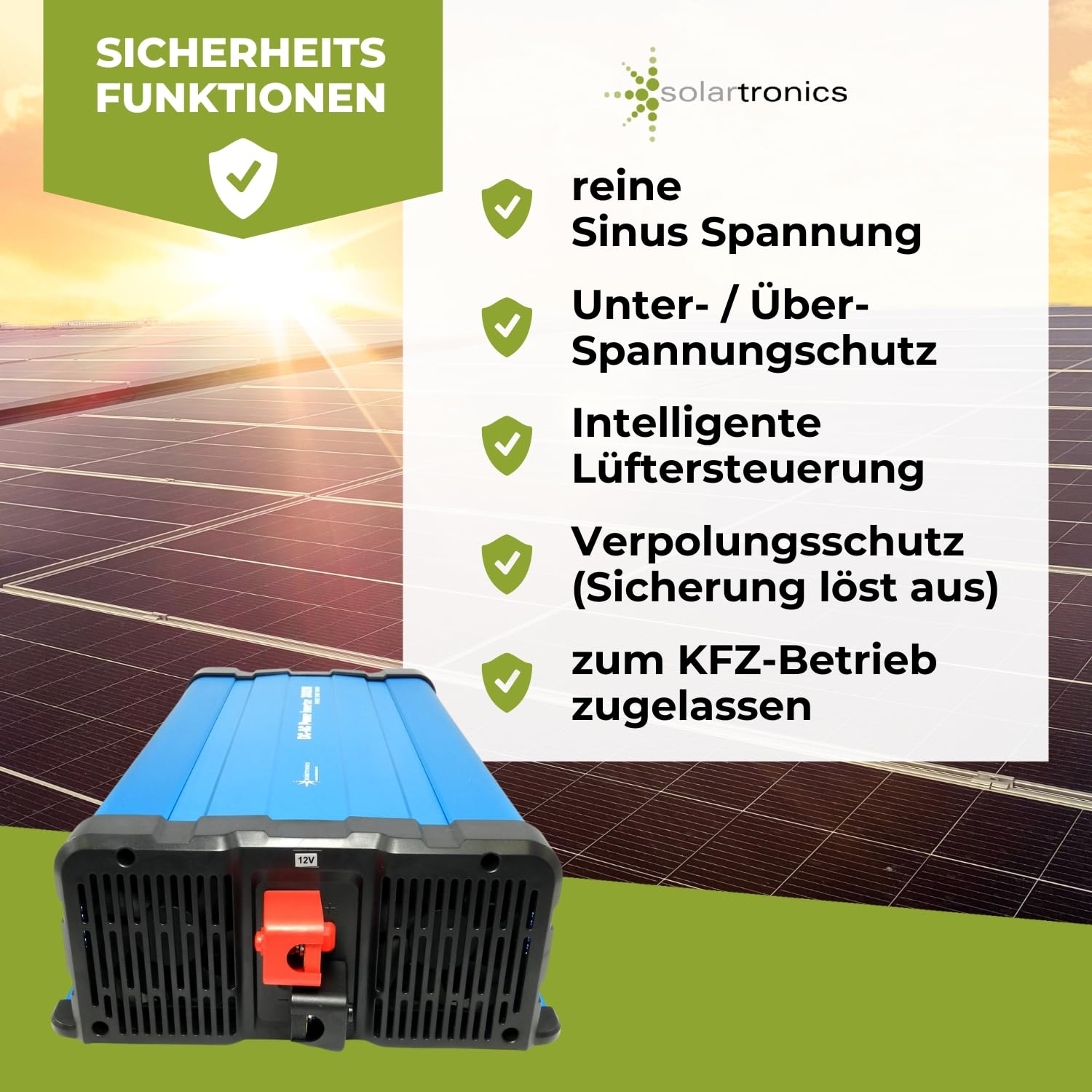 Solartronics Przetwornica napięcia FS3000DR 12V do 230V 3000 W czysty sinusoidalny pilot zdalnego sterowania opcjonalny falownik solarny - z radiem CRW88