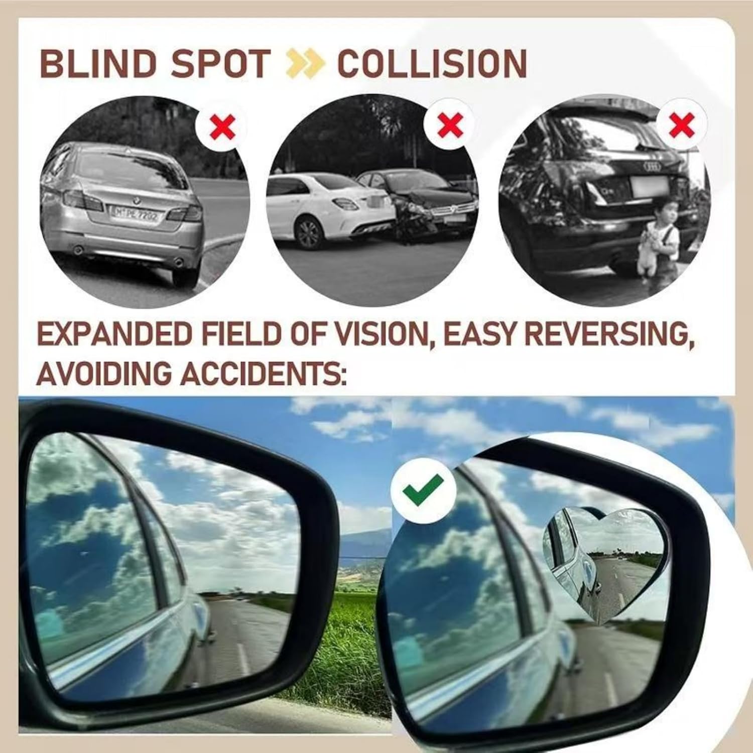 Blind Spot Mirrors 2 Pack,Oval,Convex Glass Exterior Rear View Mirrors, Universal Adjustable Glass for Enhanced Safety for Cars,SUVs,Motorcycle & Trucks（Oval）