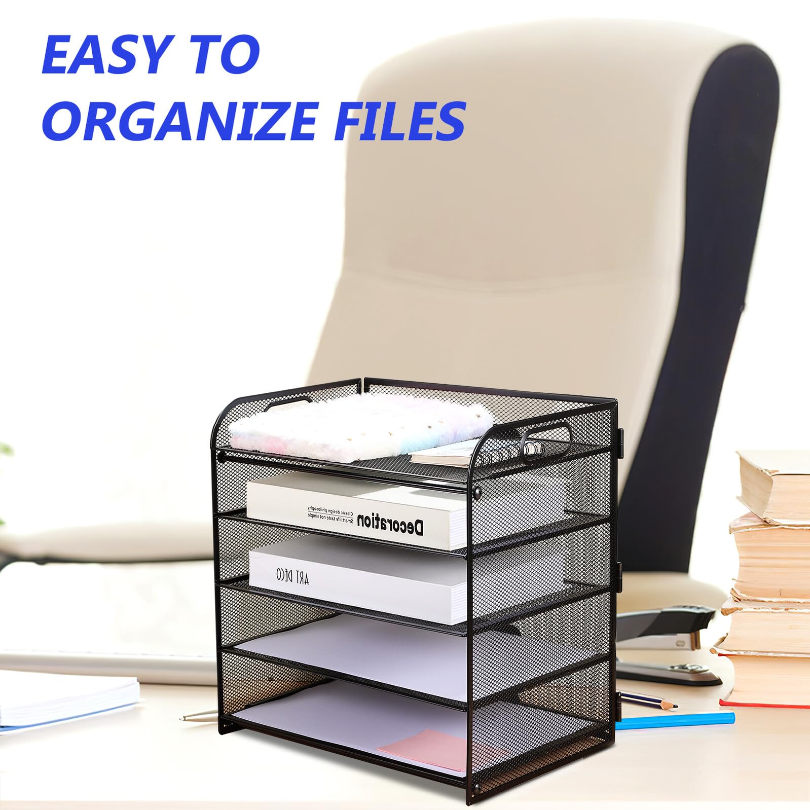 Portarotolo da scrivania a 5 livelli in rete e raccoglitore per lettere per ufficio e casa, spazio di lavoro multi-strato, archiviazione di file desktop efficiente per documenti e cancelleria