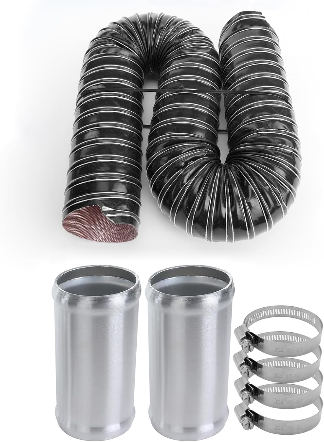 AC PERFORMANCE 2" ID Silicone Flexible Air Ducting Intake Hose Black and 2PCS 2" (51mm) OD Aluminum Alloy Hose Joiner Connector Bead with 304 SS Clamps