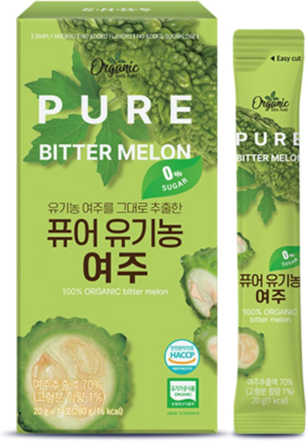 Pure Organic Bitter Melon Juice Sticks, Sugar Free Vegetable Blend with Organic Bitter Melon, Lettuce, Celery & Spinach, No Sucralose or Artificial Flavors (14 Sticks)