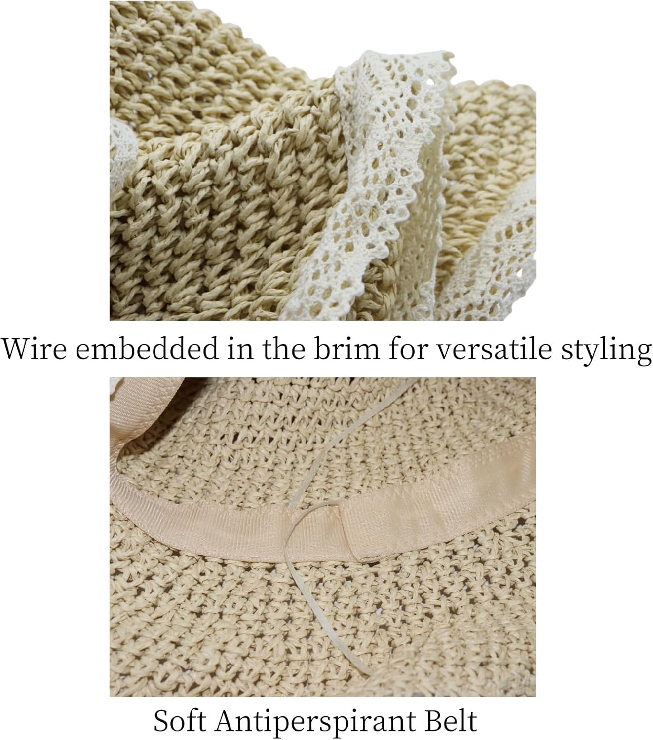 Ladies Wide Brim Beach Straw Hat Summer Vacation Sun Protection Hat Braided Lace Edge Hat Soft Foldable Lightweight - Image 5