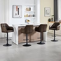 Vista 6 de Moderno juego de 2 taburetes de bar giratorios de piel sintética con apoyabrazos, silla de bar ajustable tapizada con base de metal reposapiés