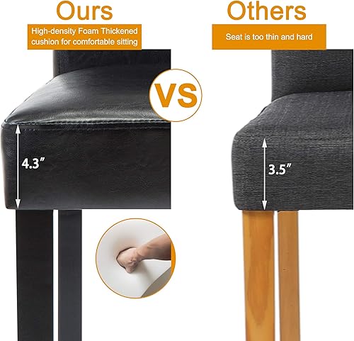 Miniatura 4 de DAGONHIL Dining Chairs Set of 2 PU Leather Dining Room Chairs, Armless Upholstered Kitchen Chair with Black Solid Wood Legs, Black Negro -,Gris