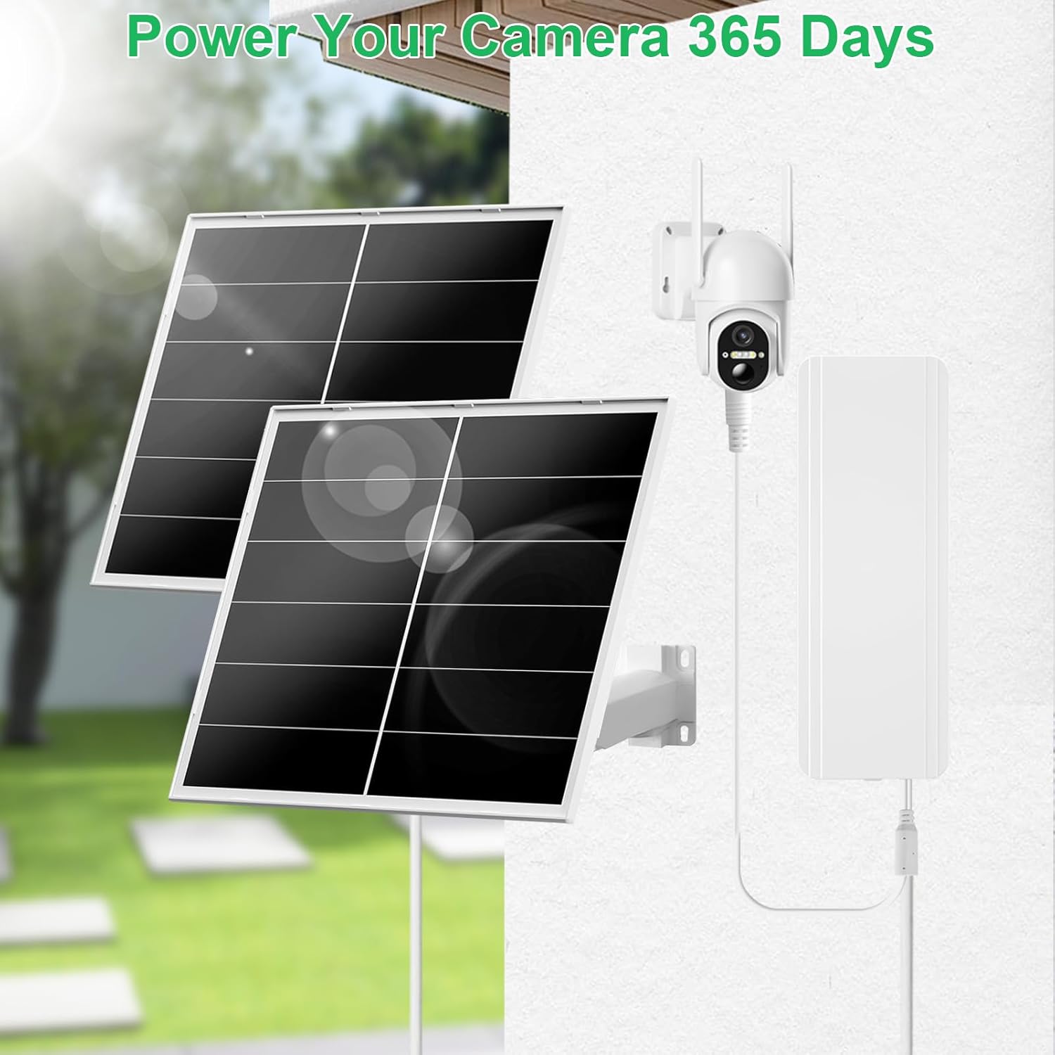 FUTUREZEN 40W Solar Panel Kit for PTZ Security Cameras, Includes Adjustable 5V/12V Output, USB-C & DC Plugs, Installation Accessories