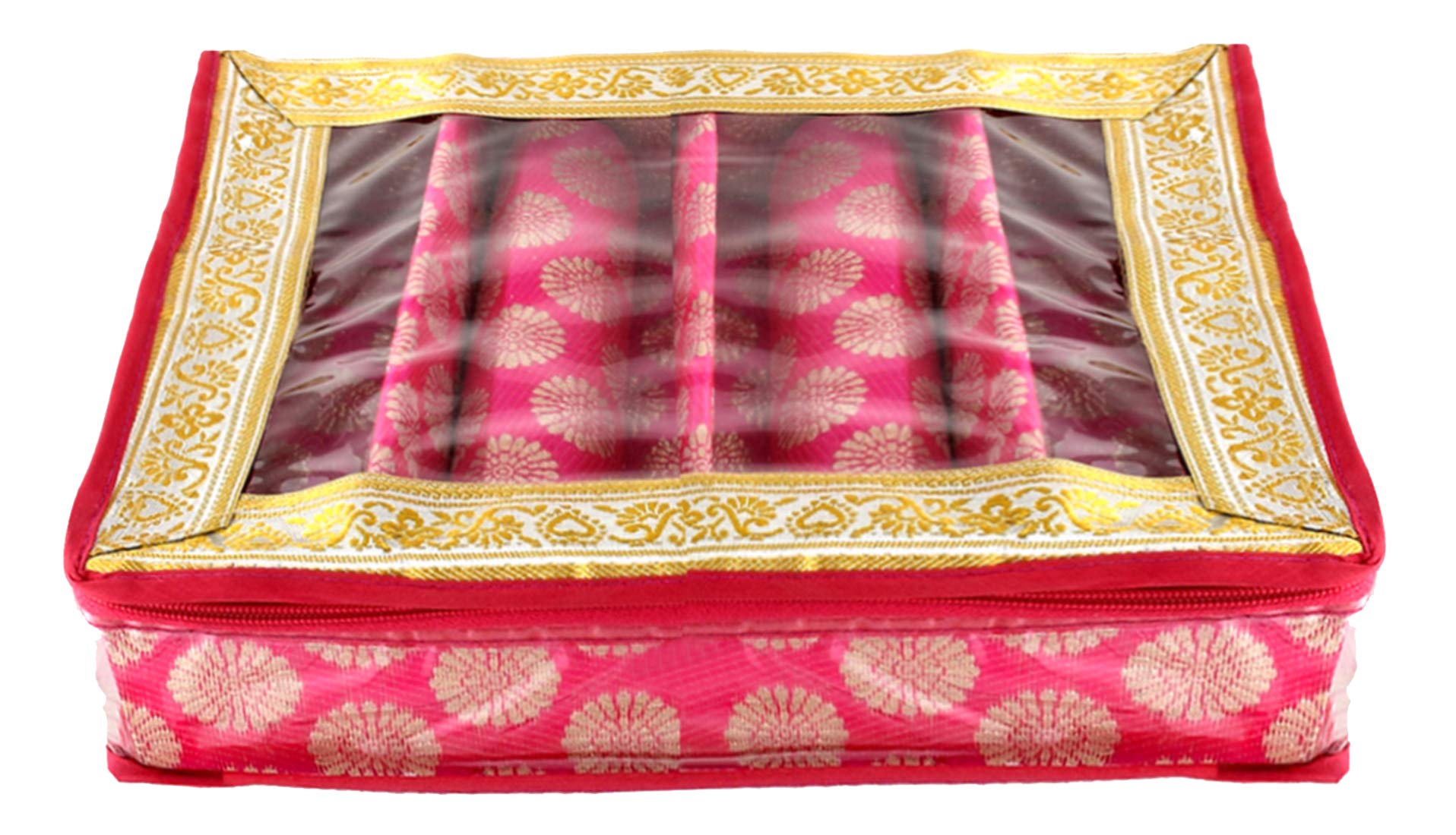 Kuber Industries Carry Design Brocade Hardboard Four Rod Bangle Box (Pink) -CTKTC38797