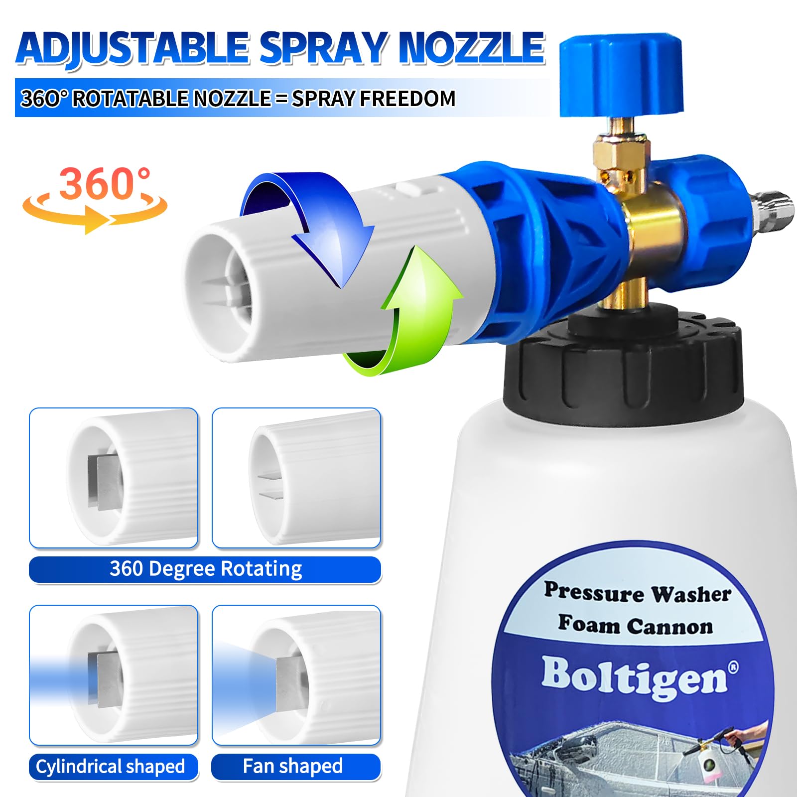 Cañón de espuma para lavadora a presión con herramienta de doble conector, pulverizador de espuma para lavado a presión con M22-14 y conexión rápida de 1/4 pulgadas, dispensador de jabón ajustable, 1