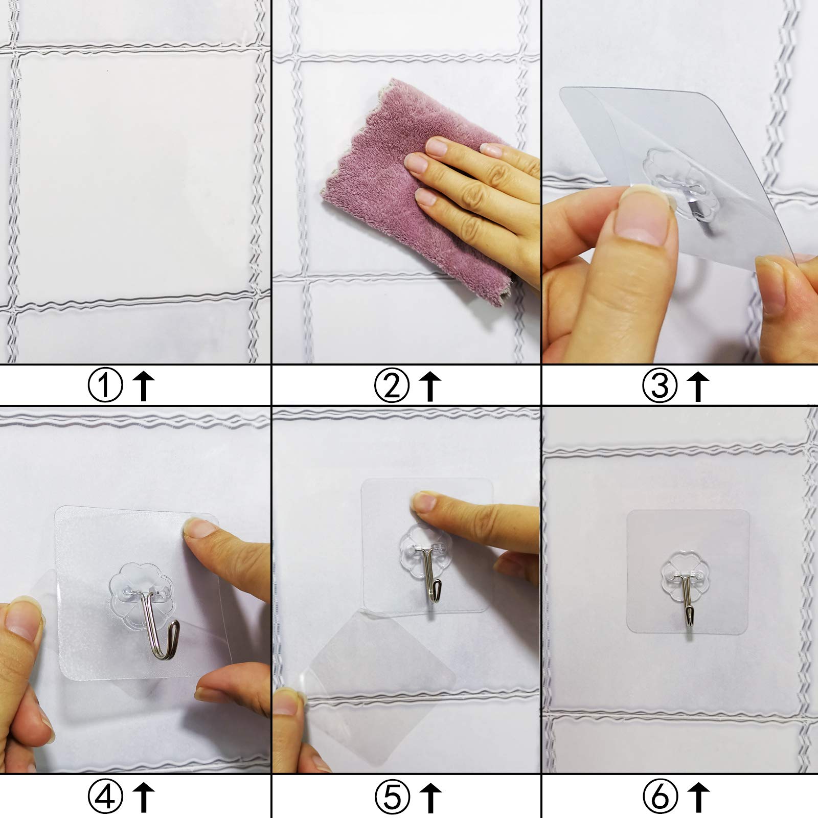 Ganchos Adhesivos Transparentes 70mm Impermeables Sin Clavo para Pared - 6 Piezas
