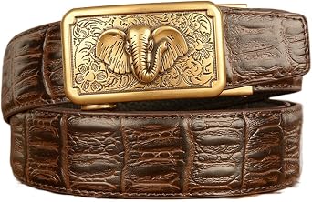 Western cowboy pure copper buckle belt, mens small elephant head buckle leather youth pure cowhide jeans belt