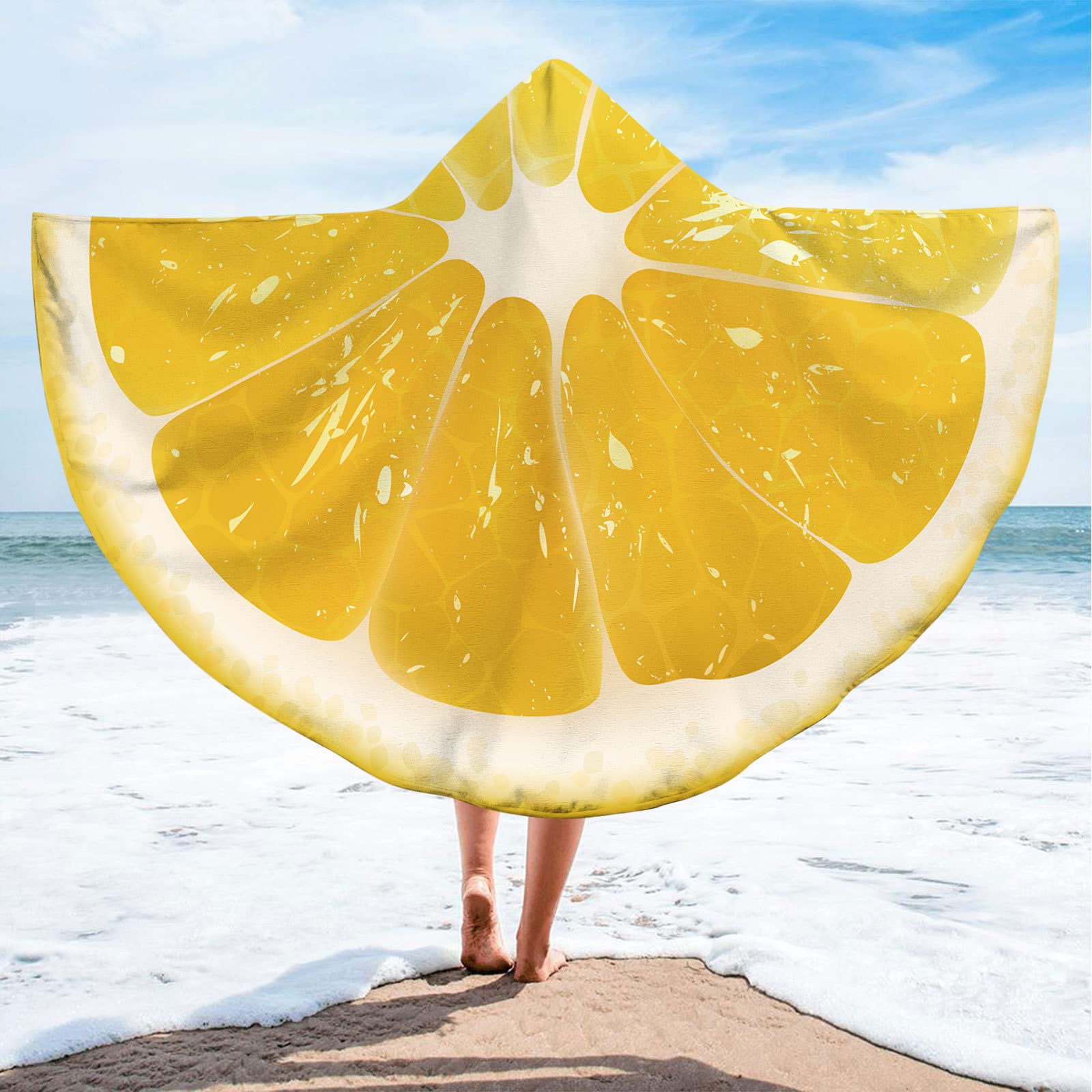 Oversized Hooded Beach Towel Poncho - 59"x79" Microfiber Wearable Towel With Button, Funny Fruit Design