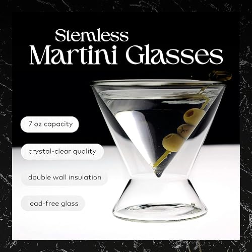 Miniatura 2 de Dragon Glassware Vasos de Martini sin tallo, juego de 2 vasos transparentes de 7 onzas, juego de vasos de cóctel con aislamiento de doble pared,