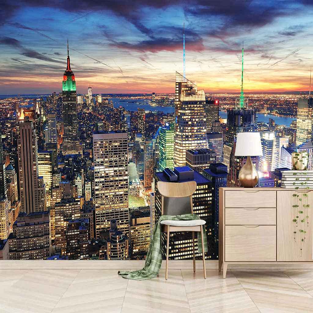 Papier peint 3D ville moderne pour une décoration de bureau urbaine