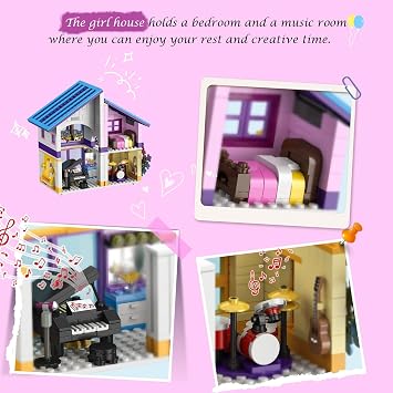 HOGOKIDS Girls House Building Set with LED Light - 1317 PCS Friends Villa Block Toy with Car and Pool, Garden 4 Floor Building Kit for Role Play, Birthday Gift for Girls Boys Kids Ages 8-14+