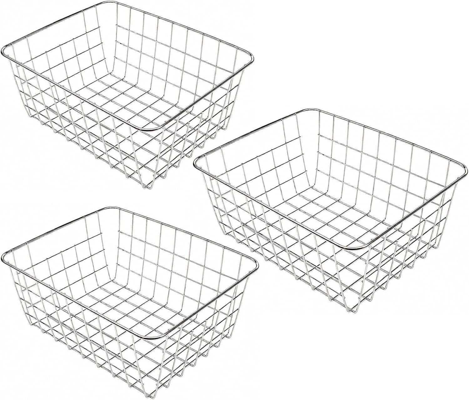 14" Stainless Steel Wire Storage Baskets, 3 Pack Pantry Organizers, Large
