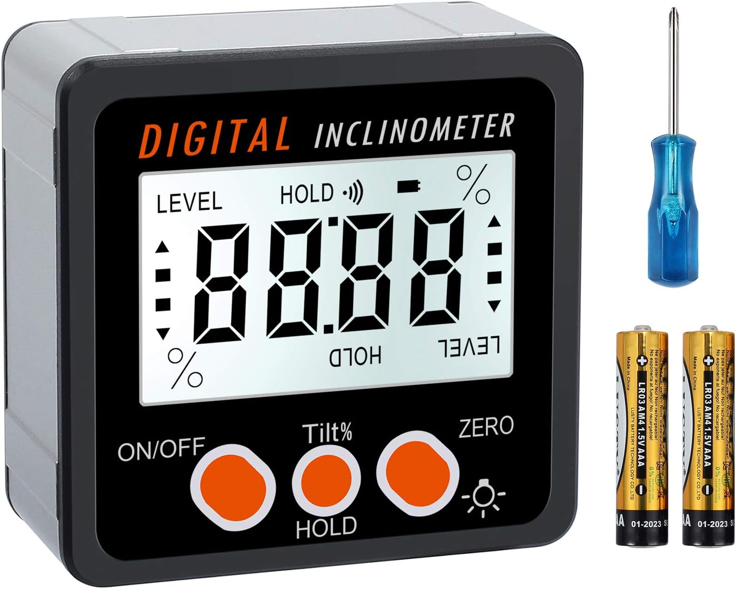 AMTOVL 0-360° Digital Angle Finder, Aluminum Alloy Shell Digital Inclinometer LCD Electronic Protractor Bevel Box with Magnets Base