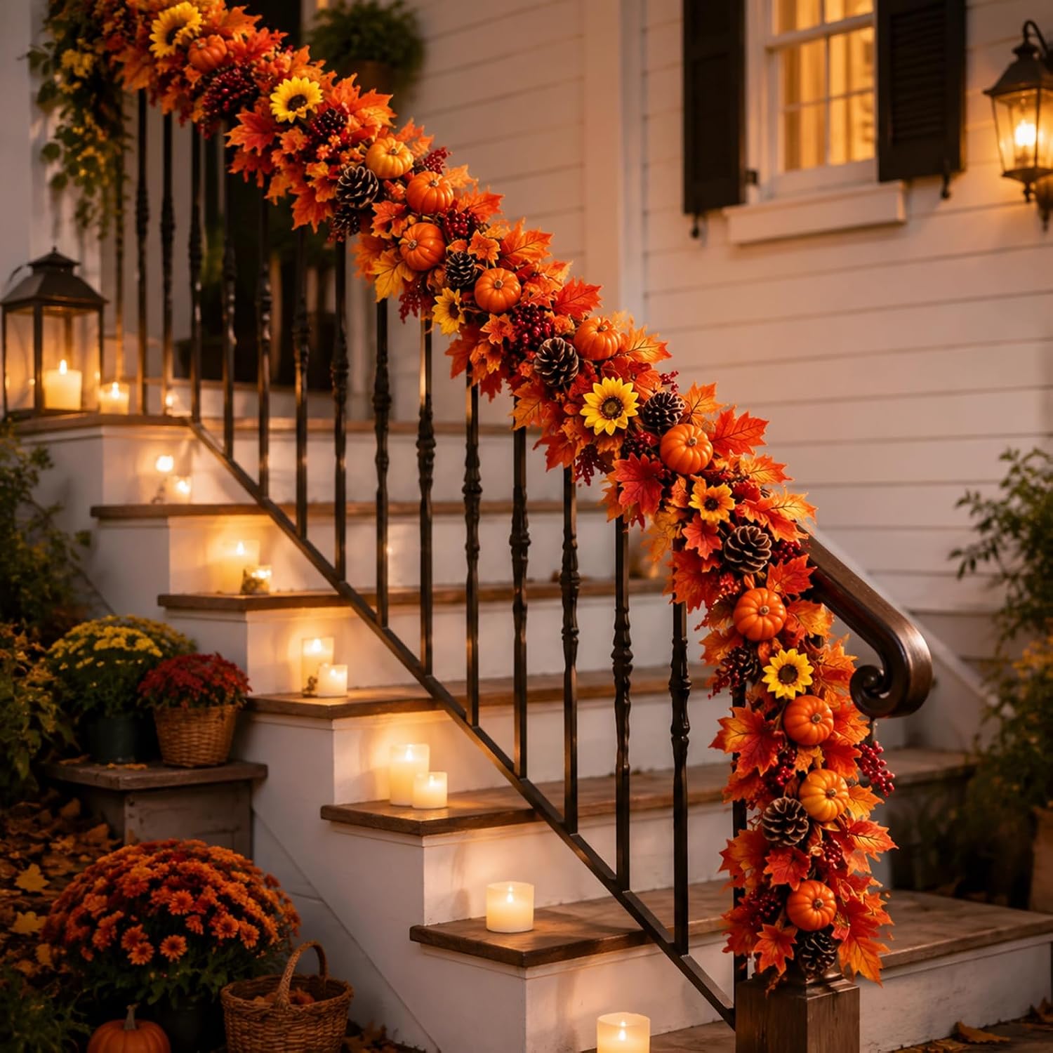 Fall Home Decor-2 Pack 6Ft Maples Pumpkin Berry Pinecone Sunflower Garlands