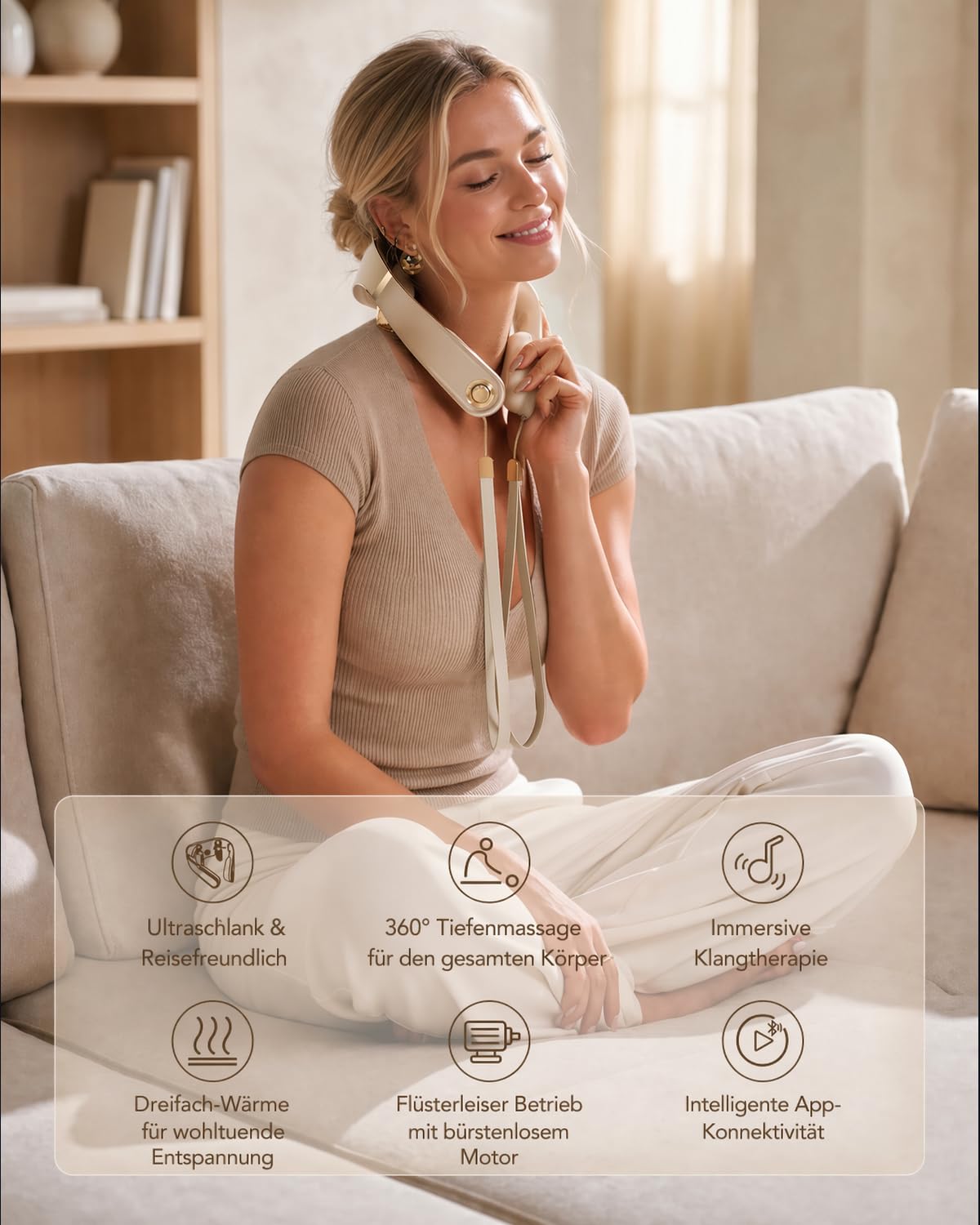 SKG Nackenmassagegerät mit Wärme & Musik, App, Shiatsu Kabellos, PS700 | Elektrisches Massagegerät gegen Nackenschmerzen, Tiefengewebsmassage, Tragbar für Büro & Reise, Geschenk für Damen & Herren