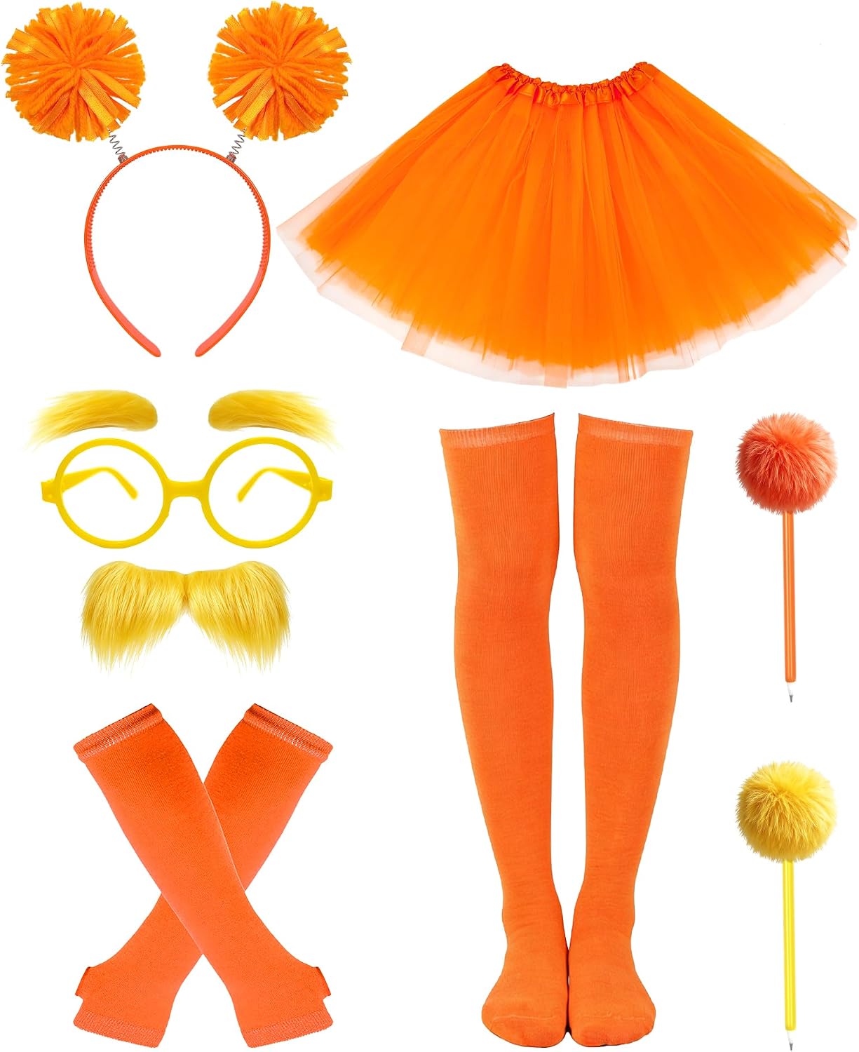 Hikkcos Orange and Yellowe Tutu Costume Yellow Mustache and Eyebrows Set Furry Character Costume Accessories for Book Character Accessory Set for Women Cosplay Halloween Party