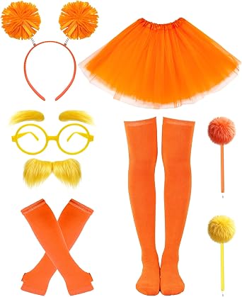 Hikkcos Orange and Yellowe Tutu Costume Yellow Mustache and Eyebrows Set Furry Character Costume Accessories for Book Character Accessory Set for Women Cosplay Halloween Party