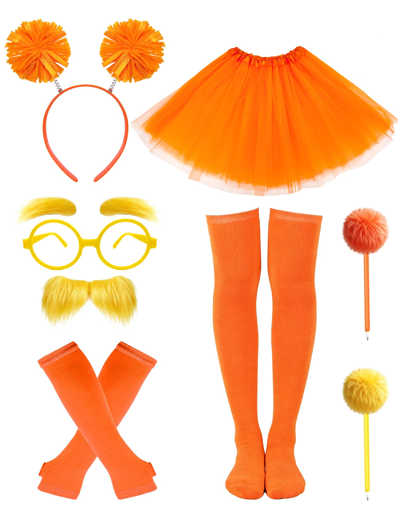 Hikkcos Orange and Yellowe Tutu Costume Yellow Mustache and Eyebrows Set Furry Character Costume Accessories for Book Character Accessory Set for