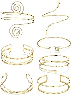 FEYIR 7PCS Adjustable Arm Cuff Jewelry Set for Women - Upper Arm Cuffs, Bangles, Bands - Lead Nickel Free Bracelets