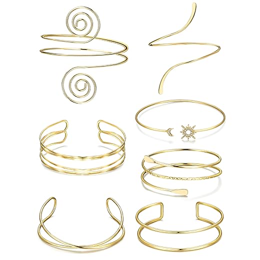 7 Pcs Arm Cuff Jewelry for Women Upper Arm Cuff Bangle Band Armlet Adjustable Arm Cuff Bracelet