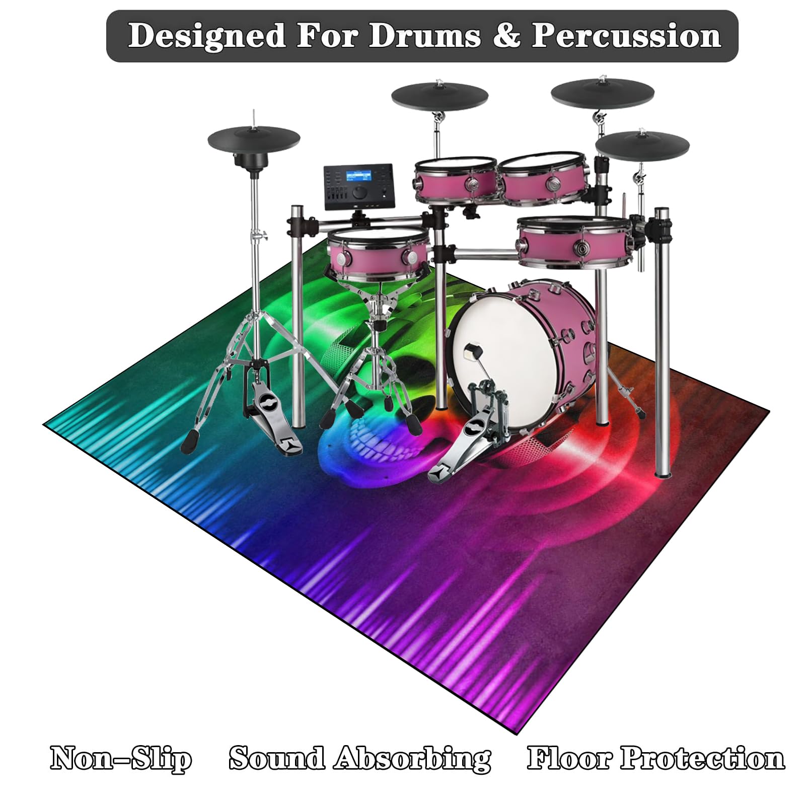 Schallschutz Teppichmatte - Trommel Teppiche Drum Rug Drum Teppich 160 x 140 cm - rutschfeste Drum Matte für Akustik Schlagzeug Drum Kits Bass Drum Elektronisch Snare Klavier Musikinstrumente Teppich