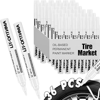 Boao 36 Pcs Color Tire Marker Lettering Paint Pen Drawing Tool Quick Waterproof Dry Automotive Motorcycle Care for Tire Wood Rock Fabric Glass Ceramic Metal Plastic (White)