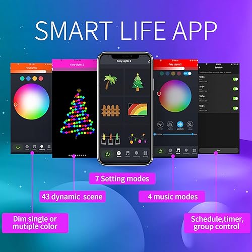 Miniatura 5 de AMKI Luces de hadas Bluetooth, luces de luciérnaga que cambian de color con modo de música, control remoto de aplicación Google Home, Alexa, RGB