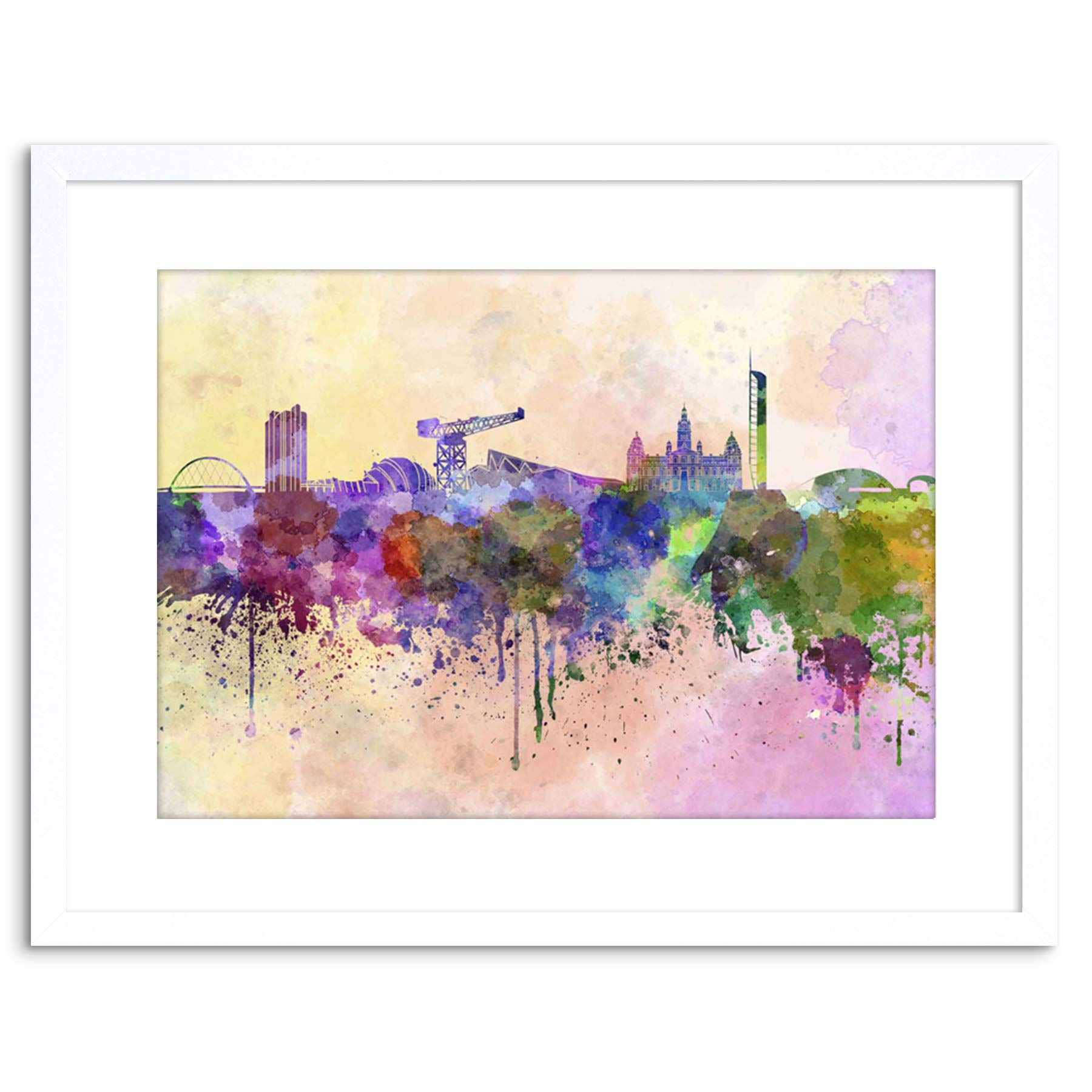 Wee Blue Coo Painting Cityscape Paint Splash Skyline Glasgow Framed Wall Art Print