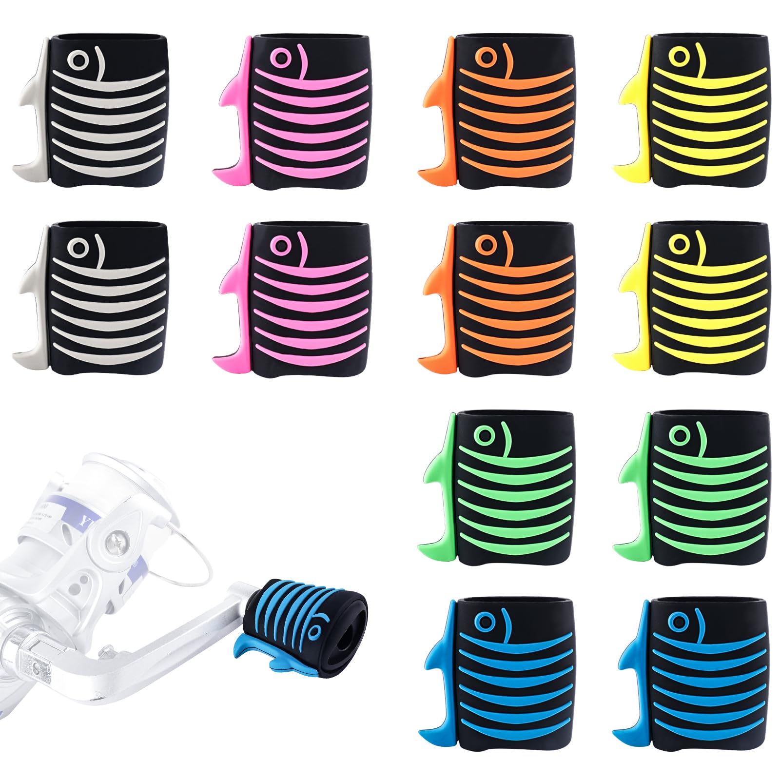 12PCS Rubber Fishing Reel Handle Grip Sleeve Non-Slip Knob Cover