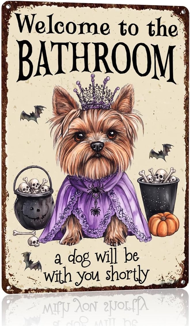 Halloween Bathroom Decor Pumpkin Wall Art Yorkshire Terrier Dog Gifts 2