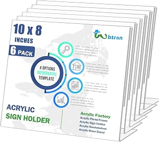Slanted Back Acrylic Sign Holder 8 x 10 Horizontal, Acrylic Stands for Display 10 x 8, Clear Tabletop Plastic Paper Sign Holder for Office, Home, Restaurant (6 Pack 10x8 Inches)